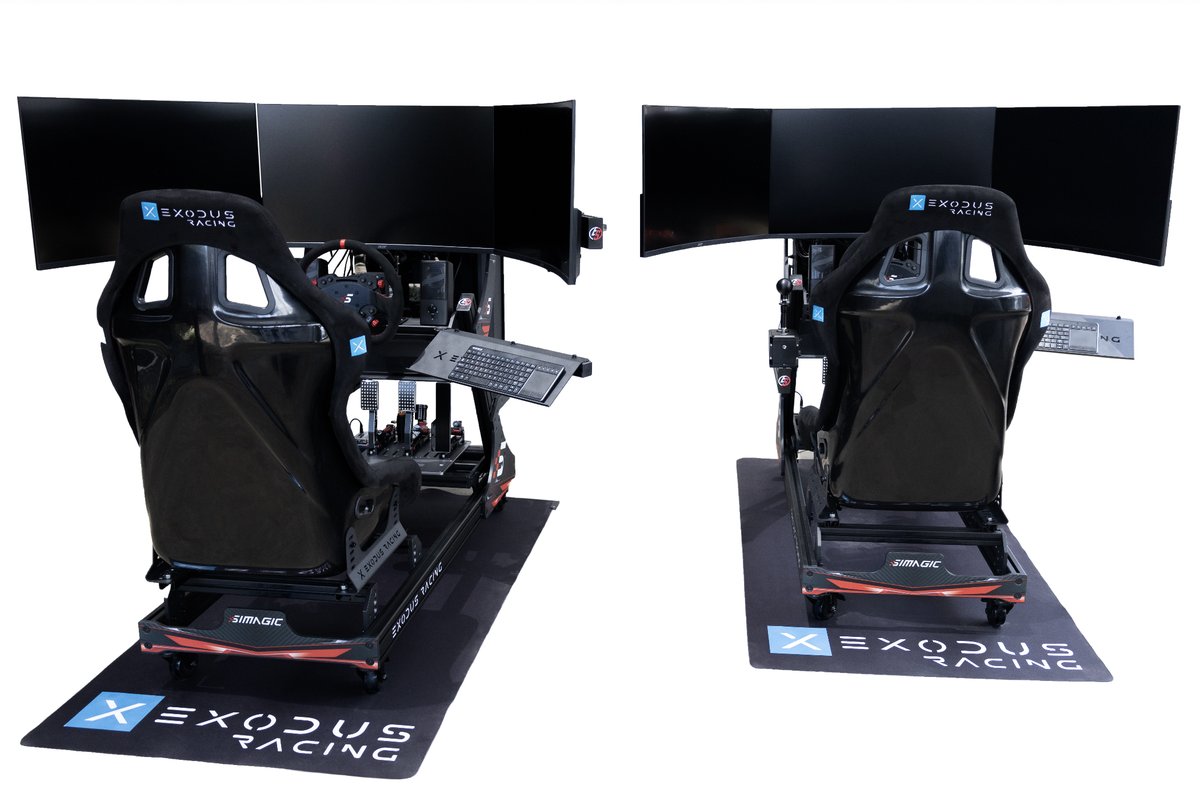 Pair of Exodus XR1 simulators with Exodus Racing branding